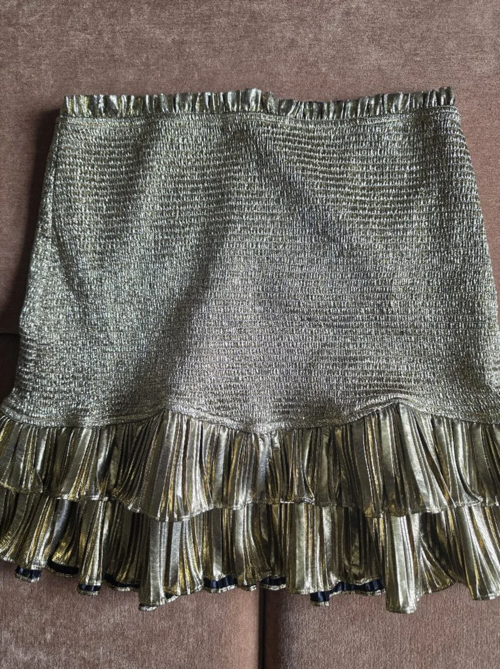 LoveShackFancy Missy Shine Crop Top & Nolita Skirt Set Metallic Gold Sz M